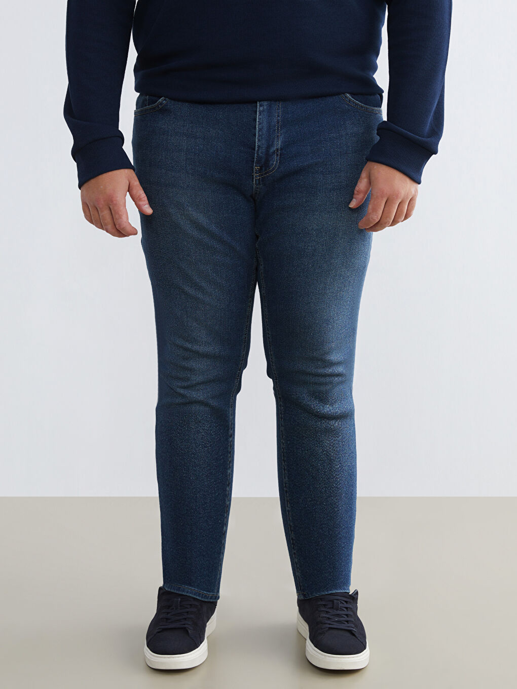 İndigo Büyük Beden 750 Slim Fit Erkek Jean Pantolon-1