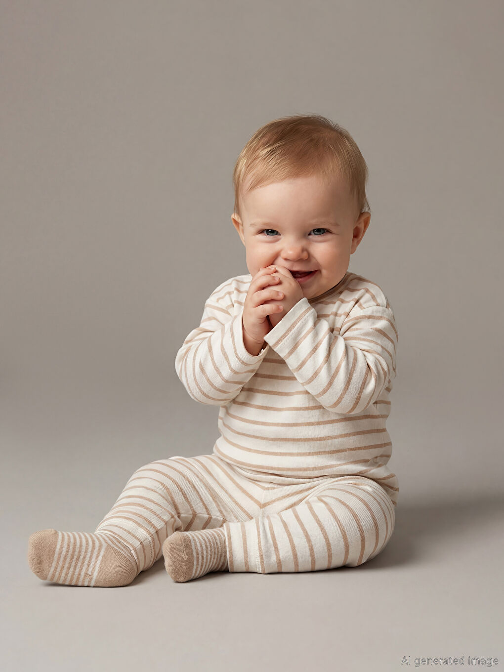 Ekru Bisiklet Yaka Çizgili Erkek Bebek Pijama Takımı