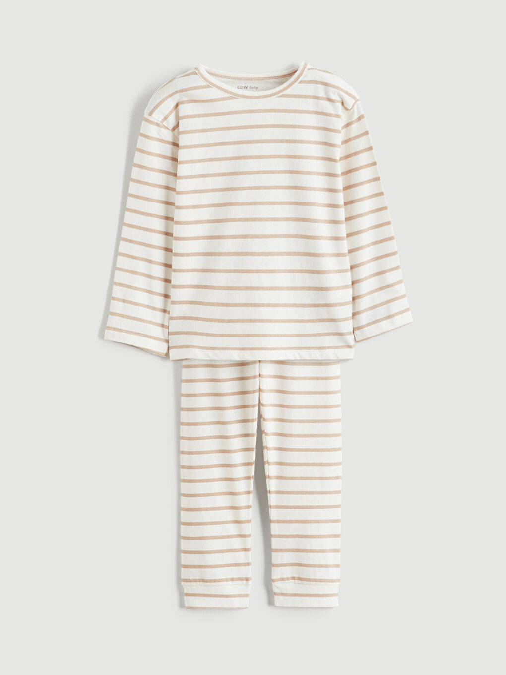 Ekru Bisiklet Yaka Çizgili Erkek Bebek Pijama Takımı