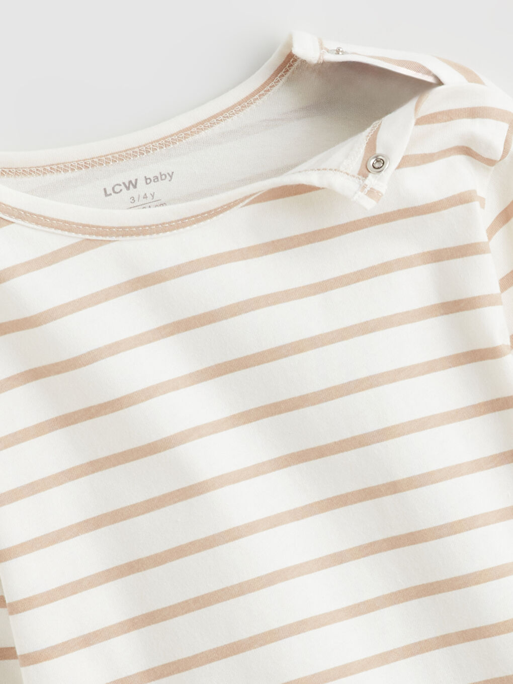 Ekru Bisiklet Yaka Çizgili Erkek Bebek Pijama Takımı-3