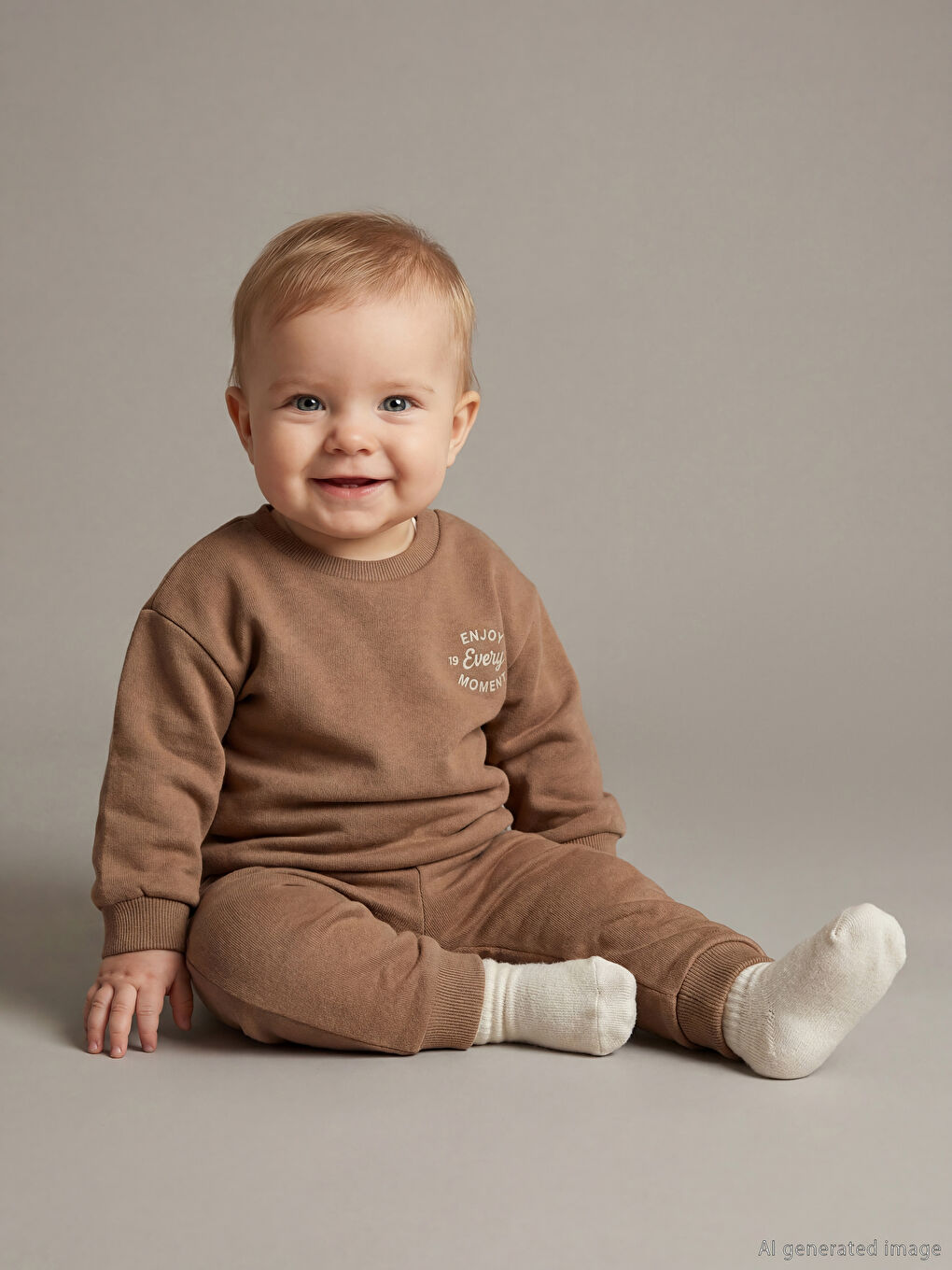 Kahverengi Baskılı Erkek Bebek Sweatshirt ve Eşofman Altı