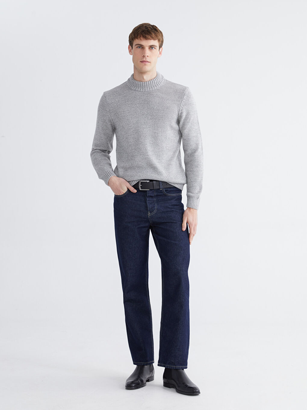 Gri Yarım Balıkçı Yaka Erkek Triko Kazak-1