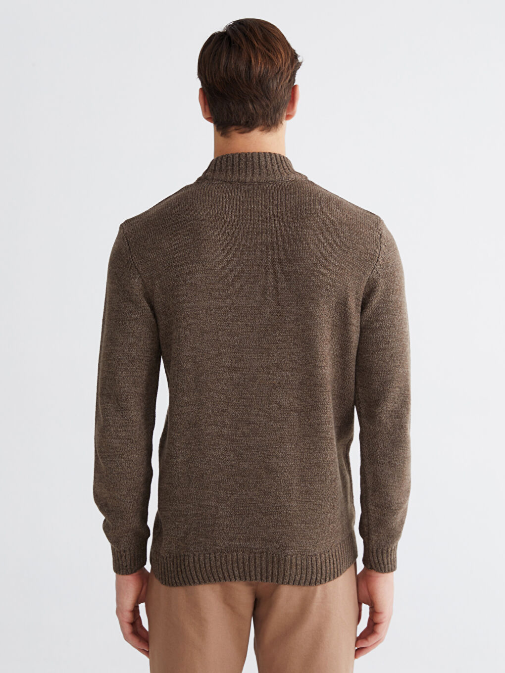 Kahverengi Yarım Balıkçı Yaka Erkek Triko Kazak-3