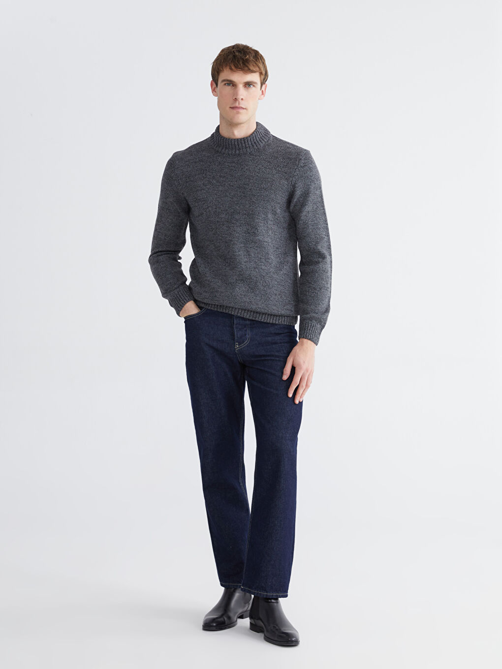 Antrasit Yarım Balıkçı Yaka Erkek Triko Kazak-1