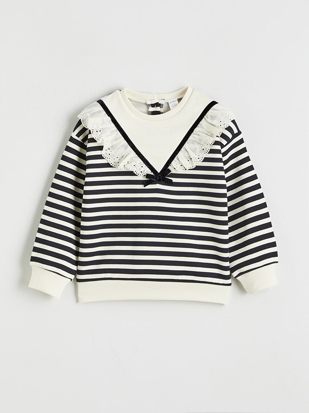 Siyah Bebe Yaka Çizgili Kız Çocuk Sweatshirt ve Tayt-1