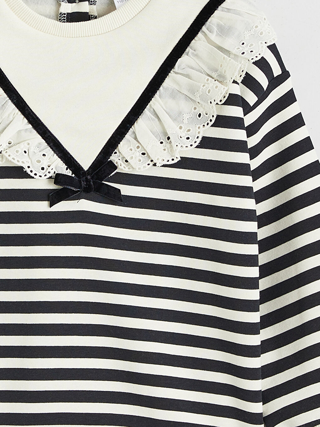 Siyah Bebe Yaka Çizgili Kız Çocuk Sweatshirt ve Tayt-5