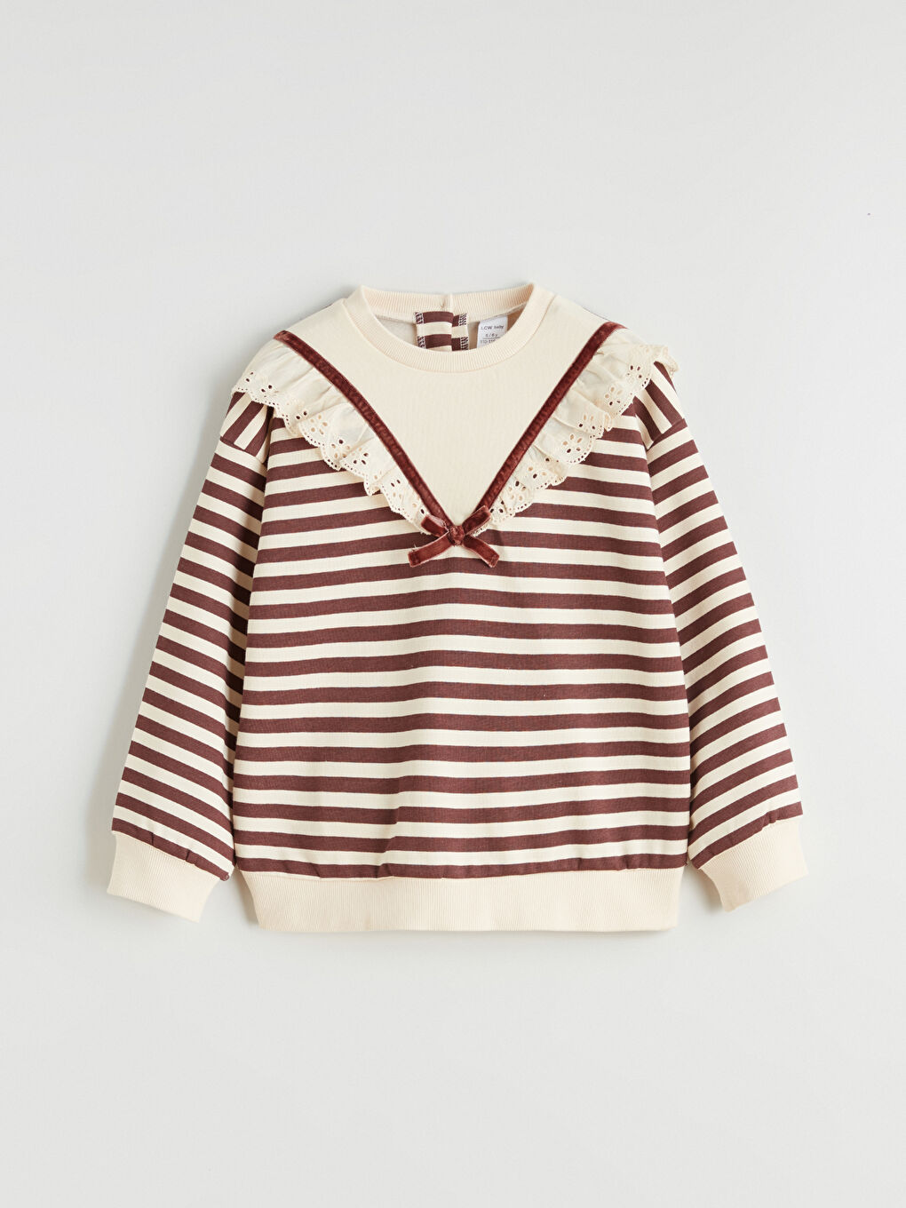 Kahverengi Bebe Yaka Çizgili Kız Çocuk Sweatshirt ve Tayt-1