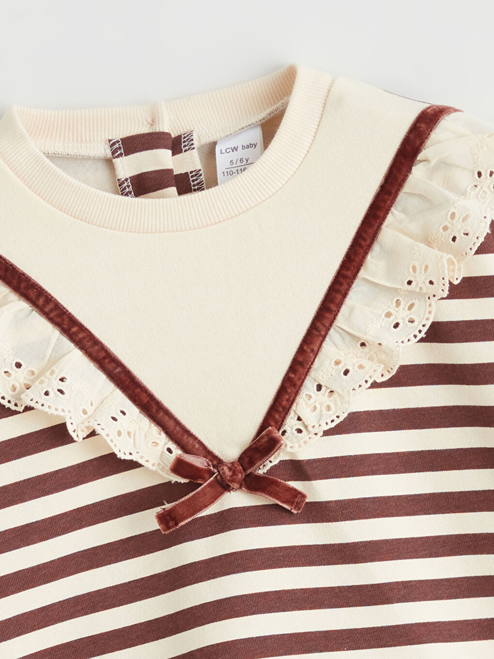 Kahverengi Bebe Yaka Çizgili Kız Çocuk Sweatshirt ve Tayt-2