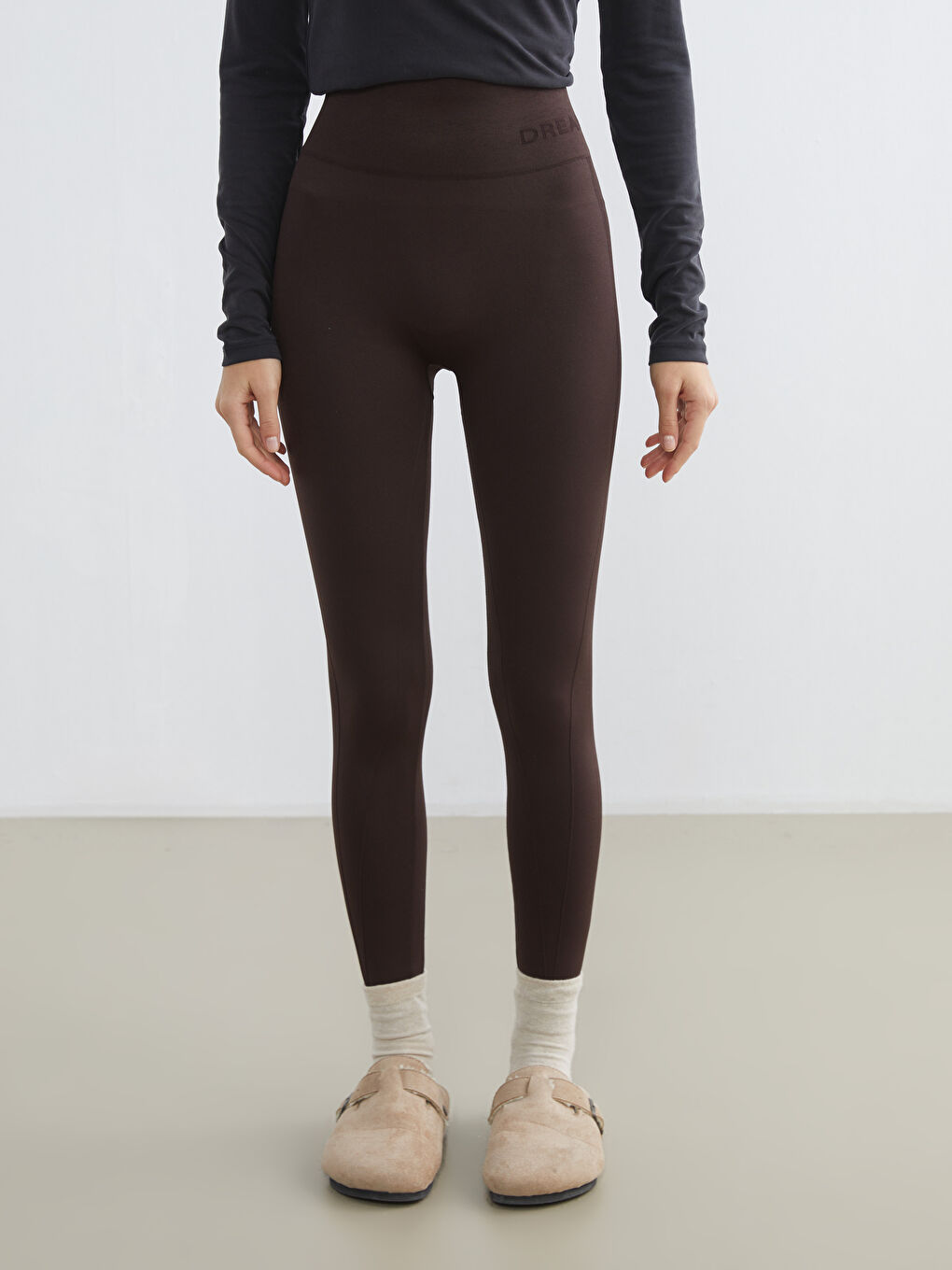 Kahverengi Yüksek Bel Kadın Tayt-1