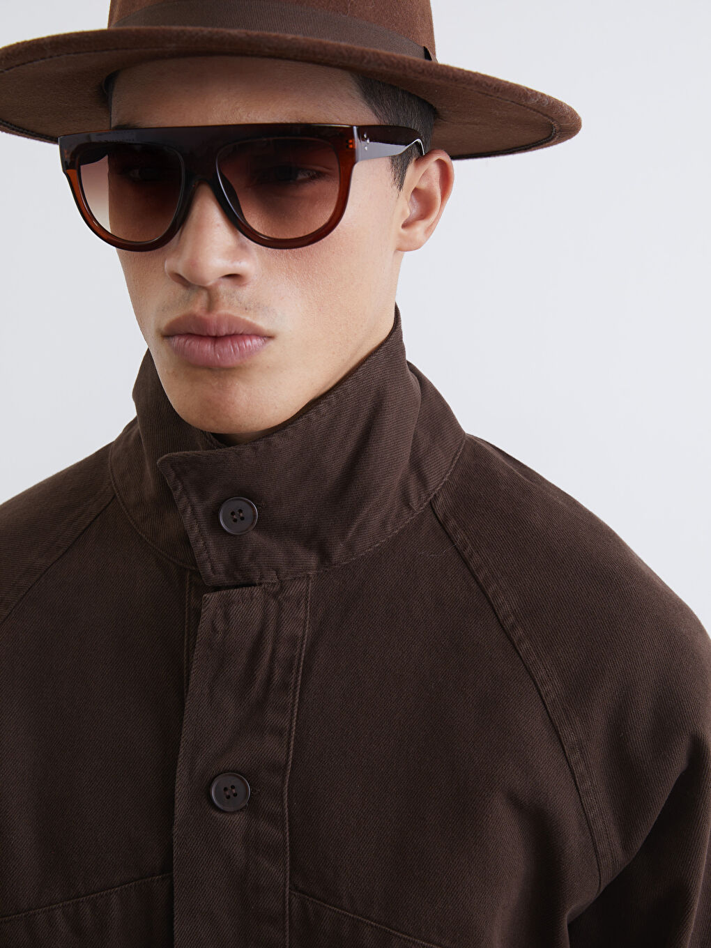 Kahverengi Rahat Kalıp Uzun Kollu Erkek Gömlek Ceket