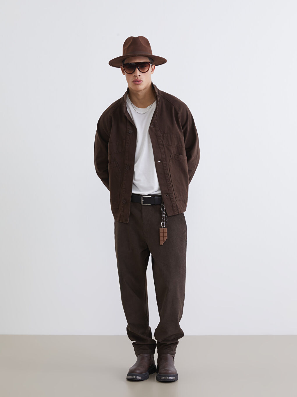 Kahverengi Rahat Kalıp Uzun Kollu Erkek Gömlek Ceket-1