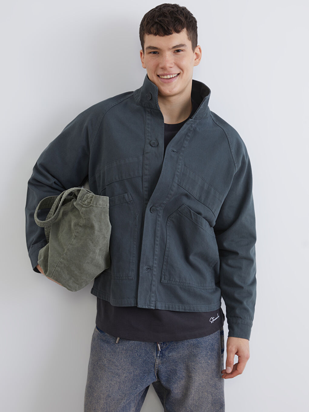 Relaxed Fit Long Sleeve Men's Shirt Jacket