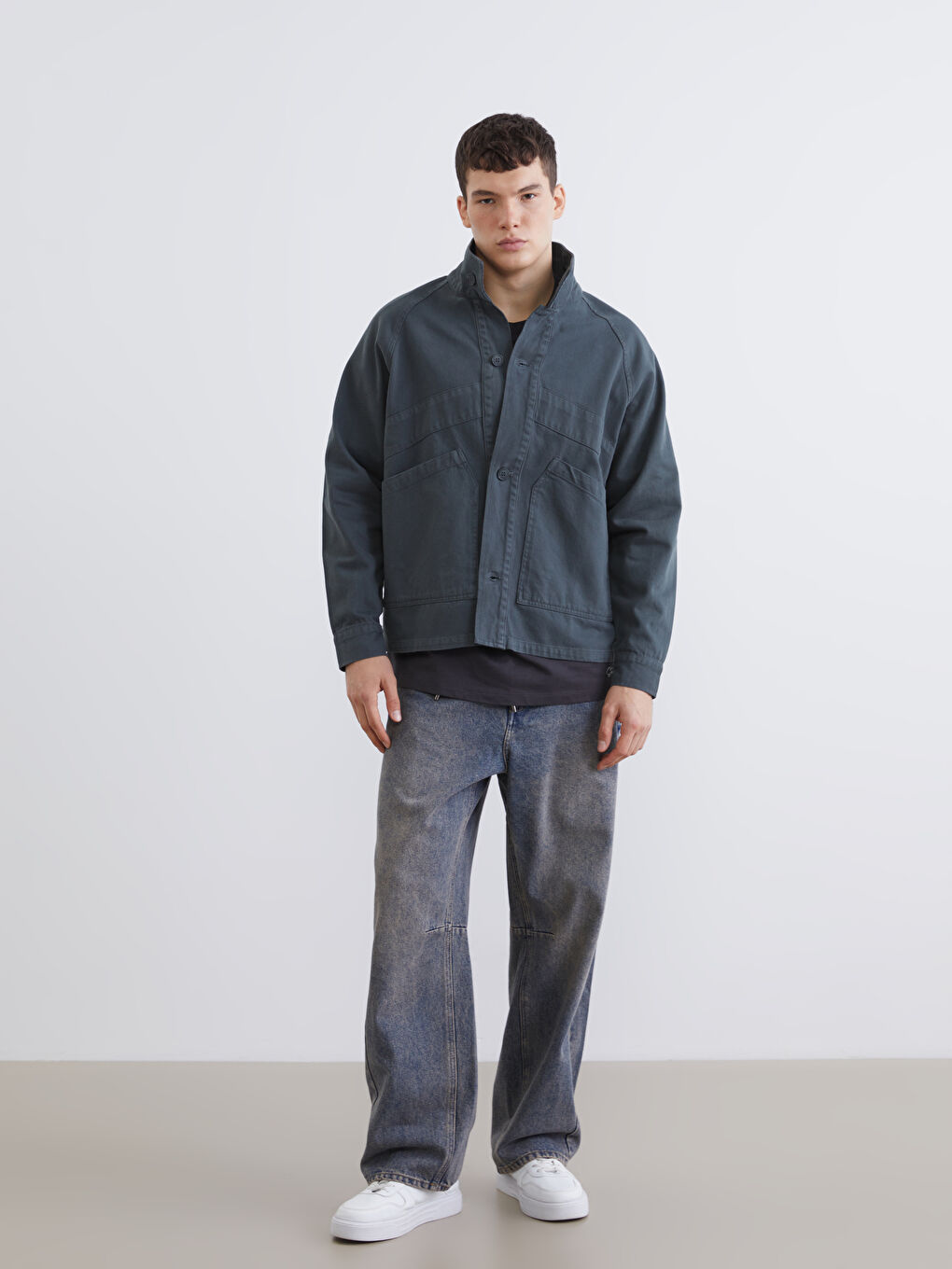 Relaxed Fit Long Sleeve Men's Shirt Jacket-1