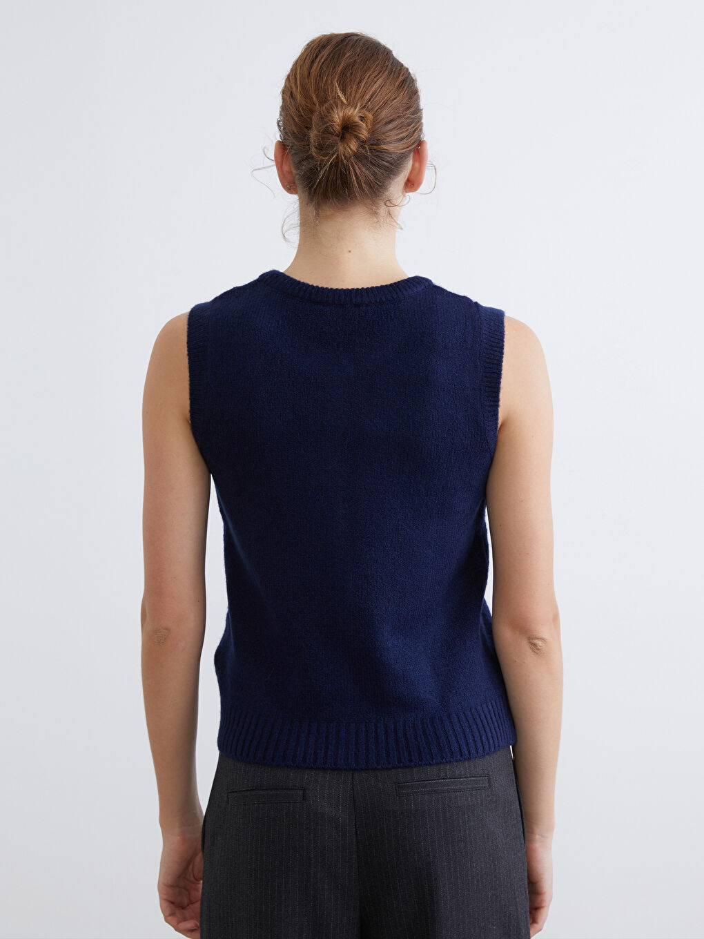 Lacivert Bisiklet Yaka Kadın Triko Yelek-3