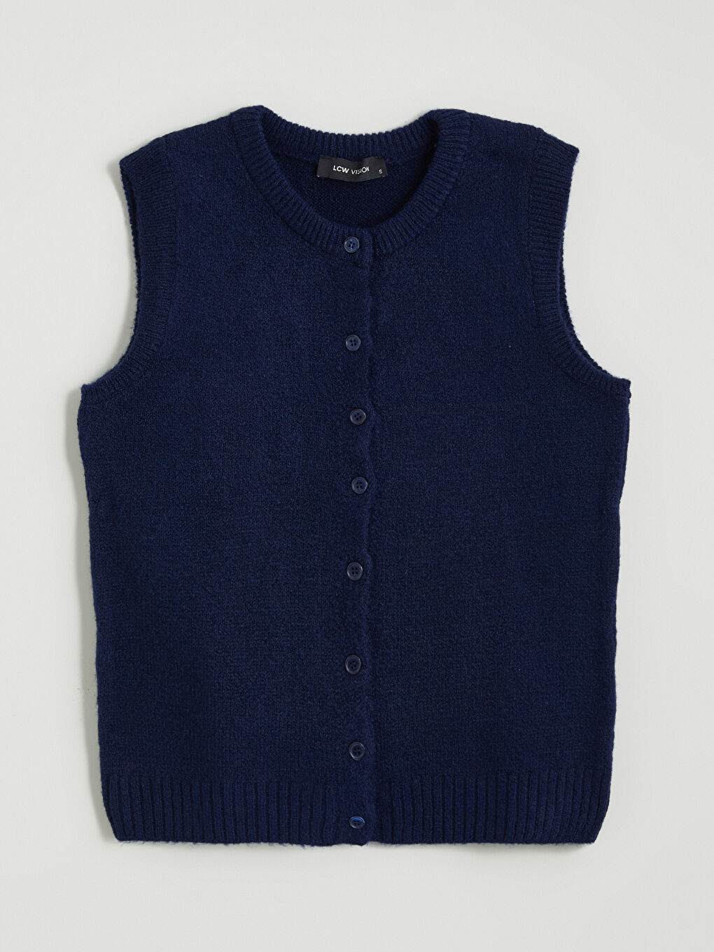 Lacivert Bisiklet Yaka Kadın Triko Yelek-4