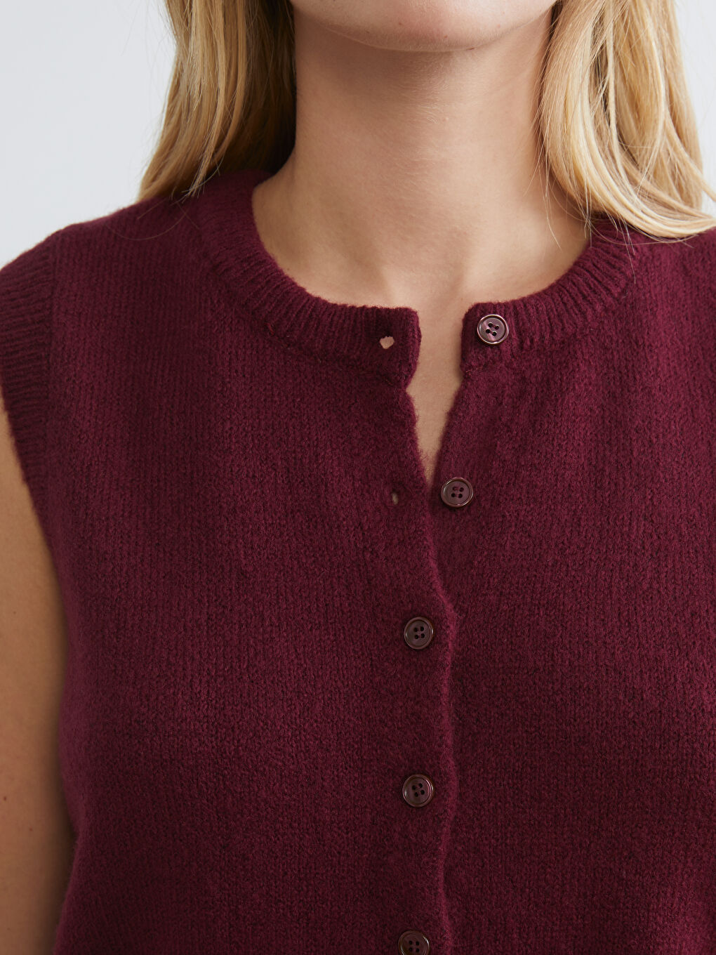 Bordo Bisiklet Yaka Kadın Triko Yelek-2