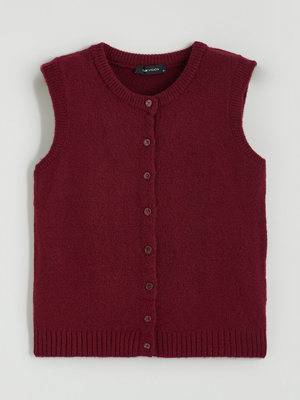 Bordo Bisiklet Yaka Kadın Triko Yelek-4