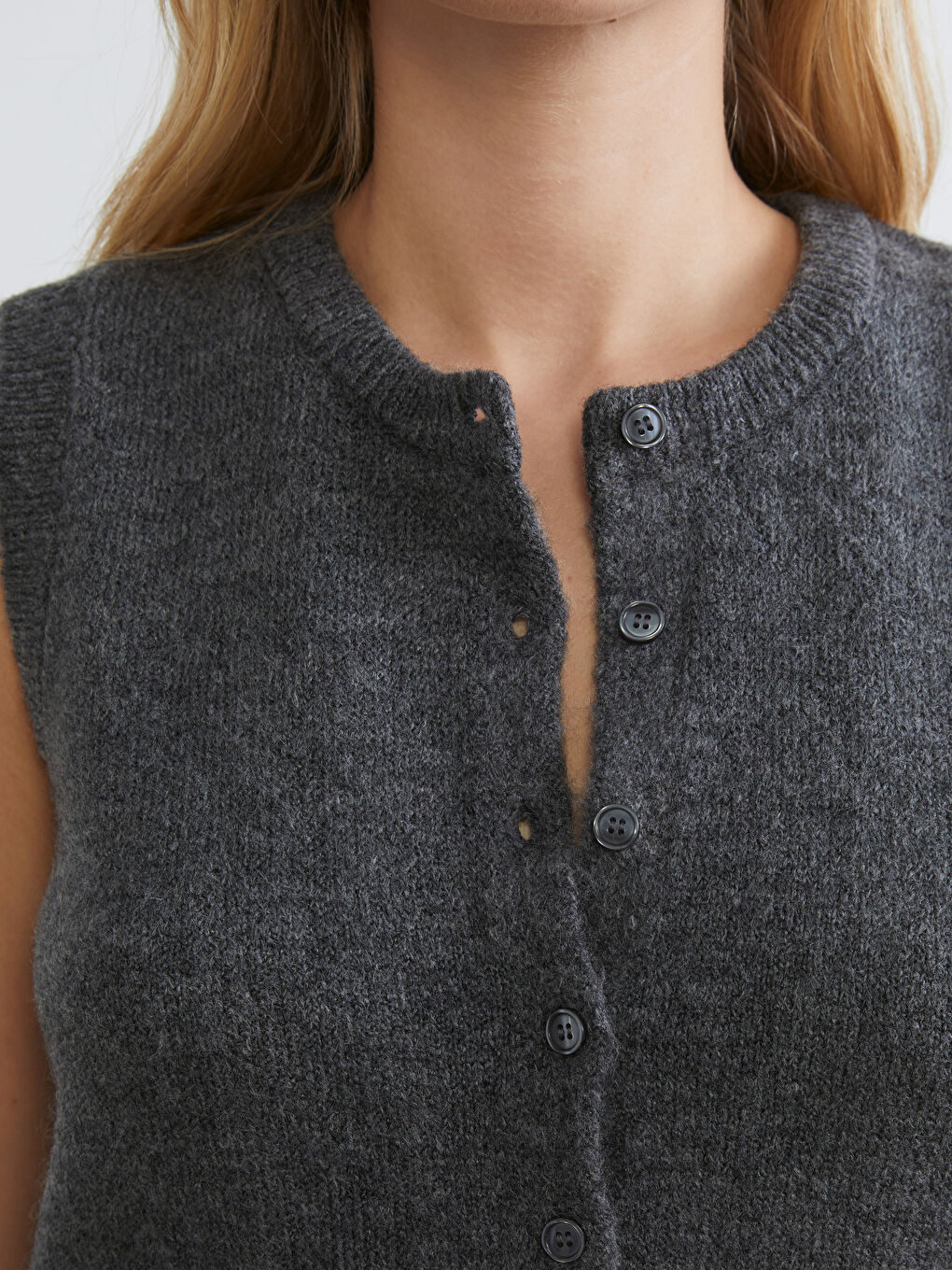 Antrasit Bisiklet Yaka Kadın Triko Yelek-2