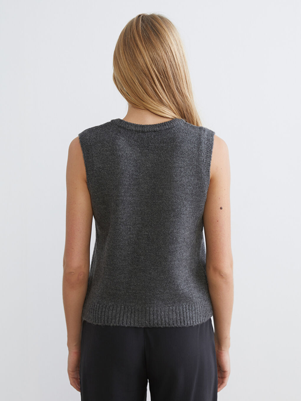 Antrasit Bisiklet Yaka Kadın Triko Yelek-3