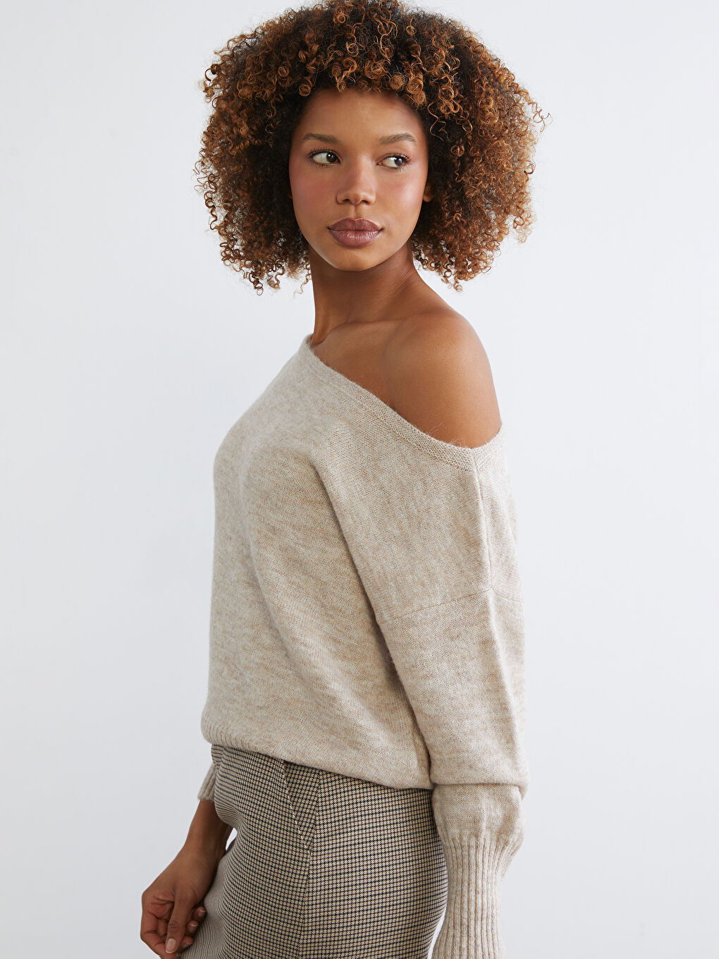 Slash Neck Oversize Women's Knitwear Sweater