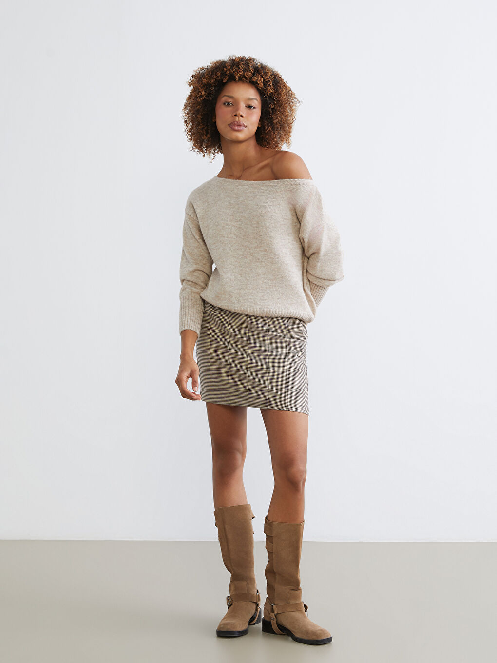 Slash Neck Oversize Women's Knitwear Sweater-1