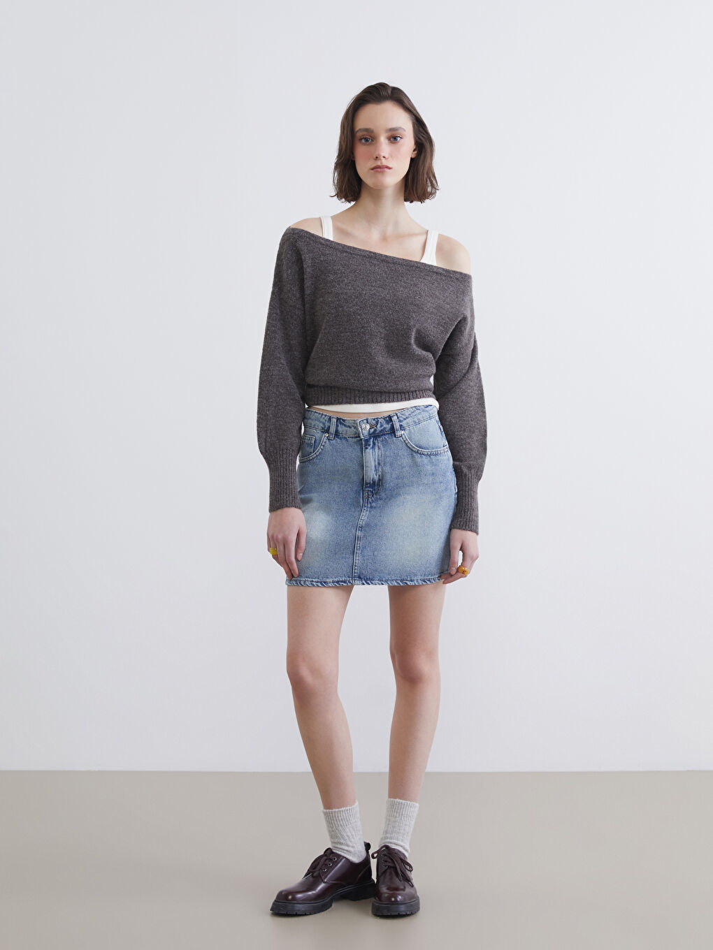 Džemper od trikotaže sa širokim izrezom, prevelik za žene-1