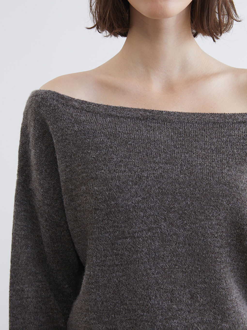 Džemper od trikotaže sa širokim izrezom, prevelik za žene-2