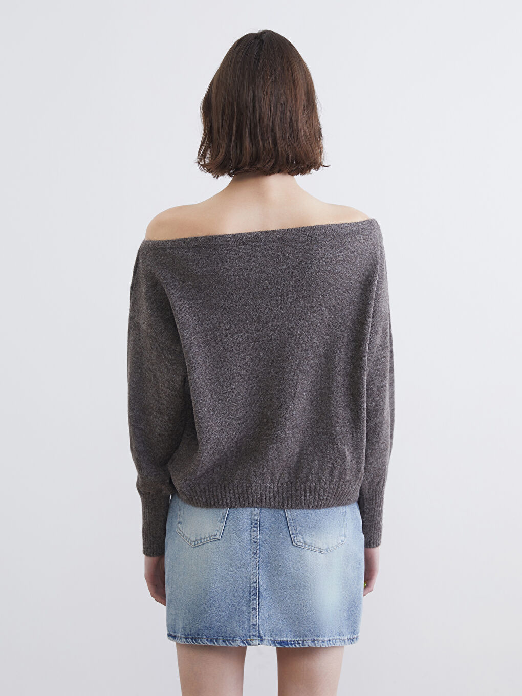 Džemper od trikotaže sa širokim izrezom, prevelik za žene-3