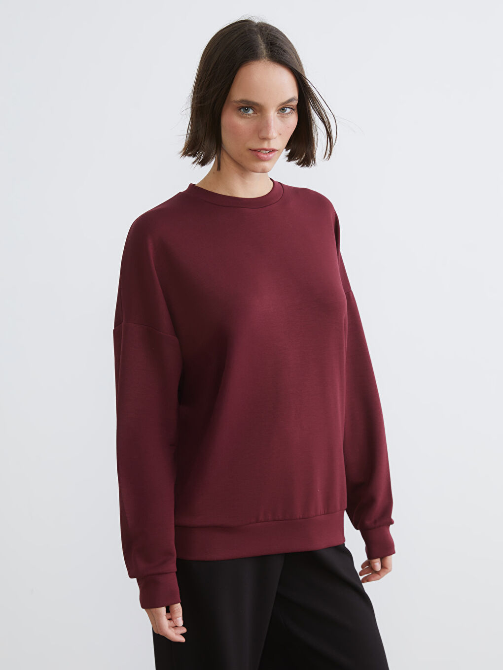 Mürdüm Bisiklet Yaka Oversize Kadın Sweatshirt