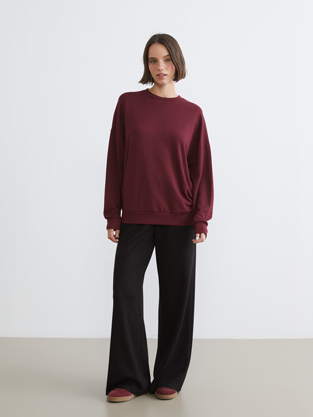 Mürdüm Bisiklet Yaka Oversize Kadın Sweatshirt-1