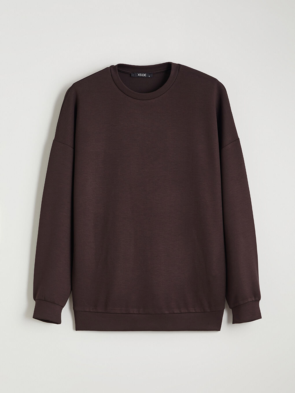 Kahverengi Bisiklet Yaka Oversize Kadın Sweatshirt-4