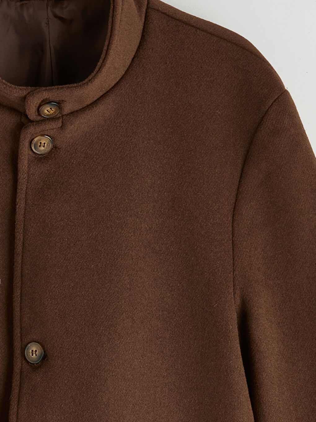 Kahverengi Standart Kalıp Dik Yaka Erkek Kaşe Kaban-7