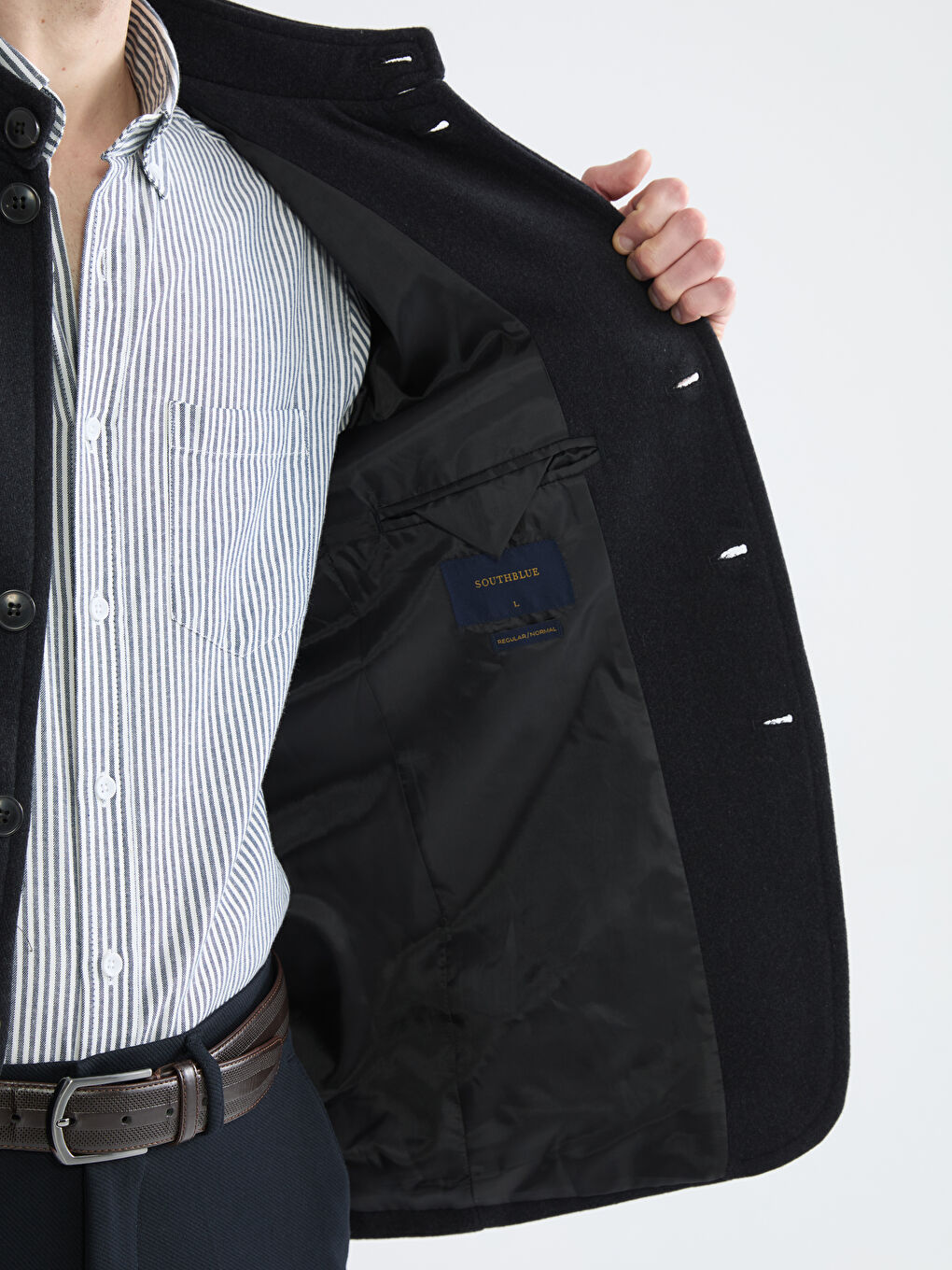 Antrasit Standart Kalıp Dik Yaka Erkek Kaşe Kaban-2