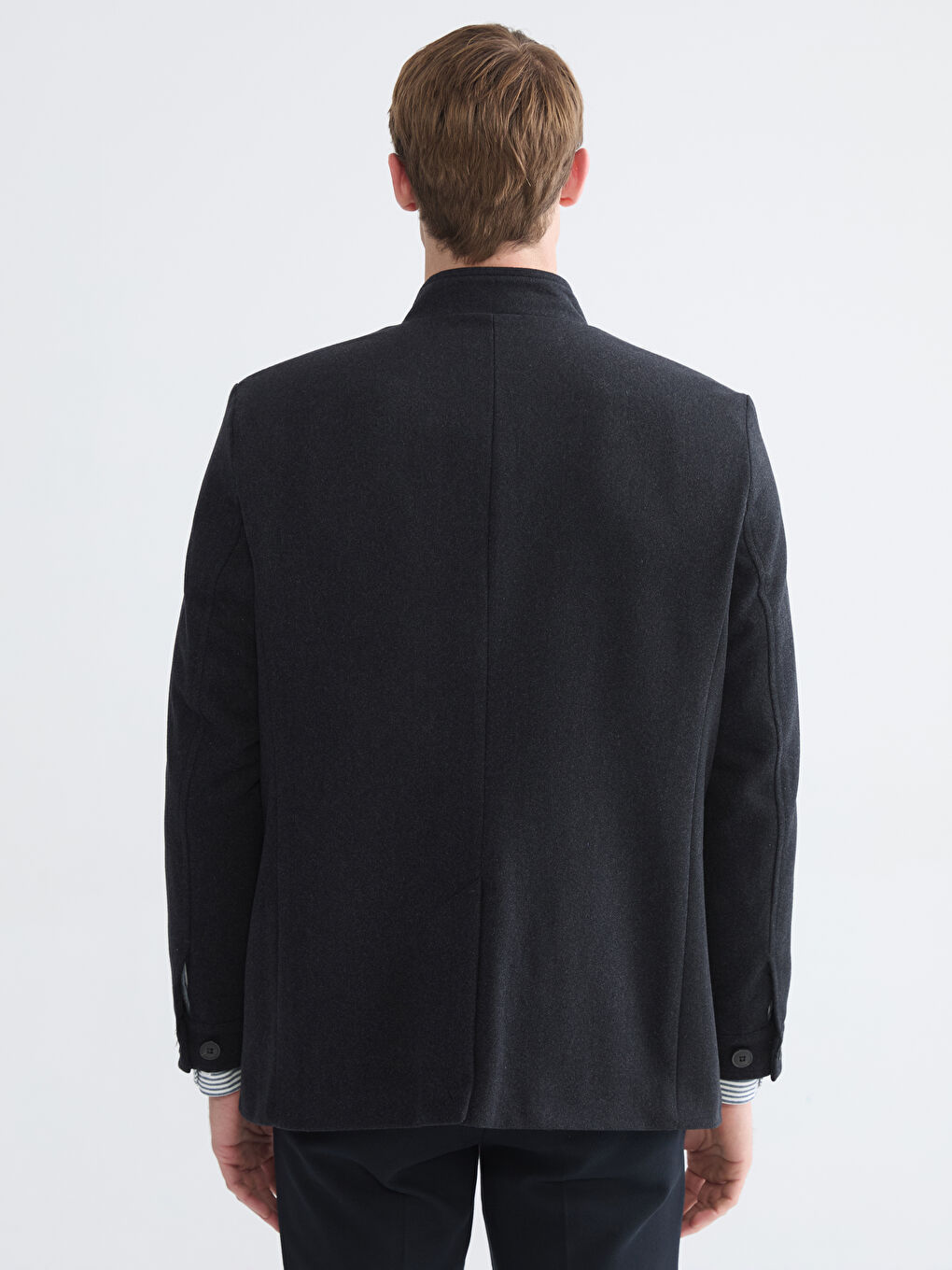 Antrasit Standart Kalıp Dik Yaka Erkek Kaşe Kaban-4
