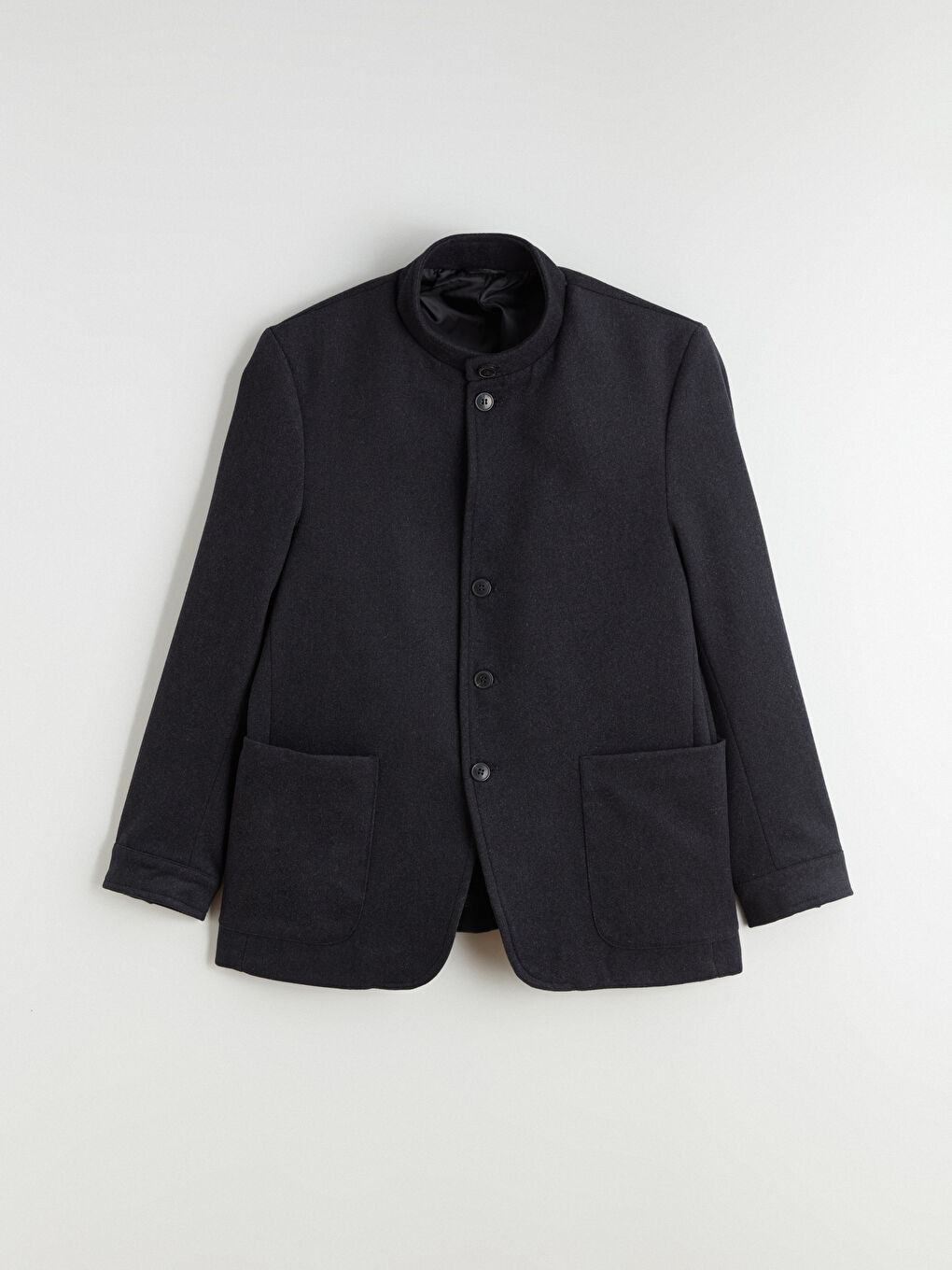 Antrasit Standart Kalıp Dik Yaka Erkek Kaşe Kaban-5