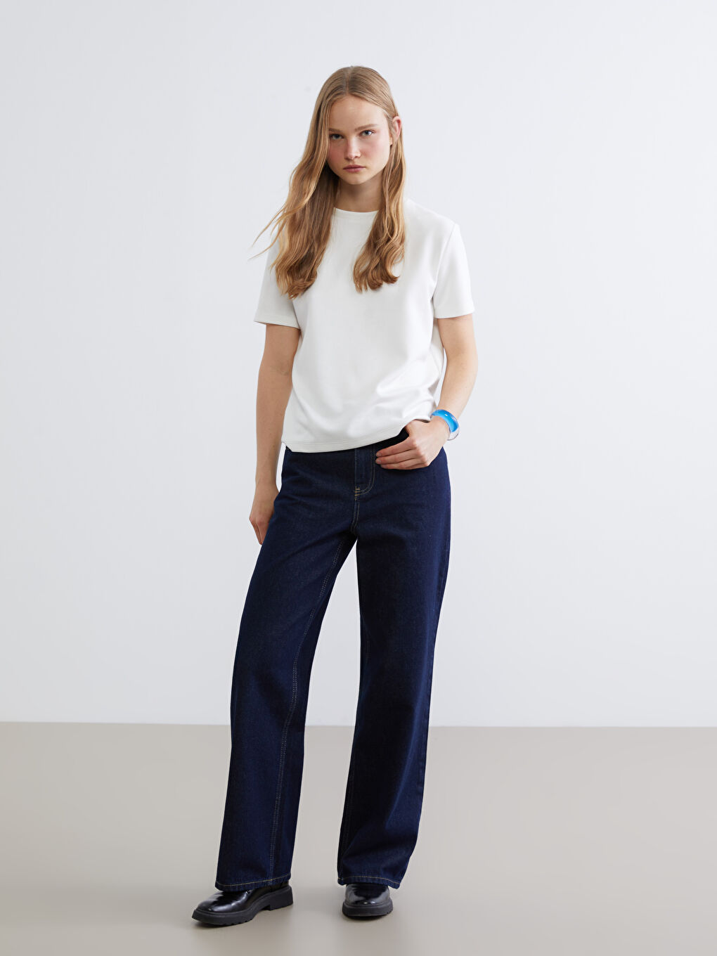 Lacivert Wideleg Kadın Jean Pantolon