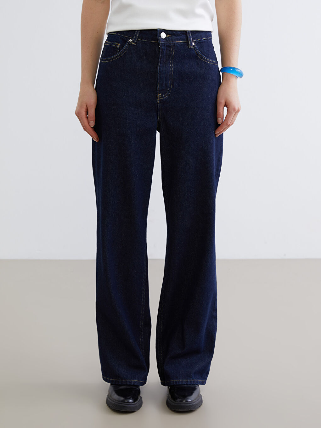 Lacivert Wideleg Kadın Jean Pantolon-1