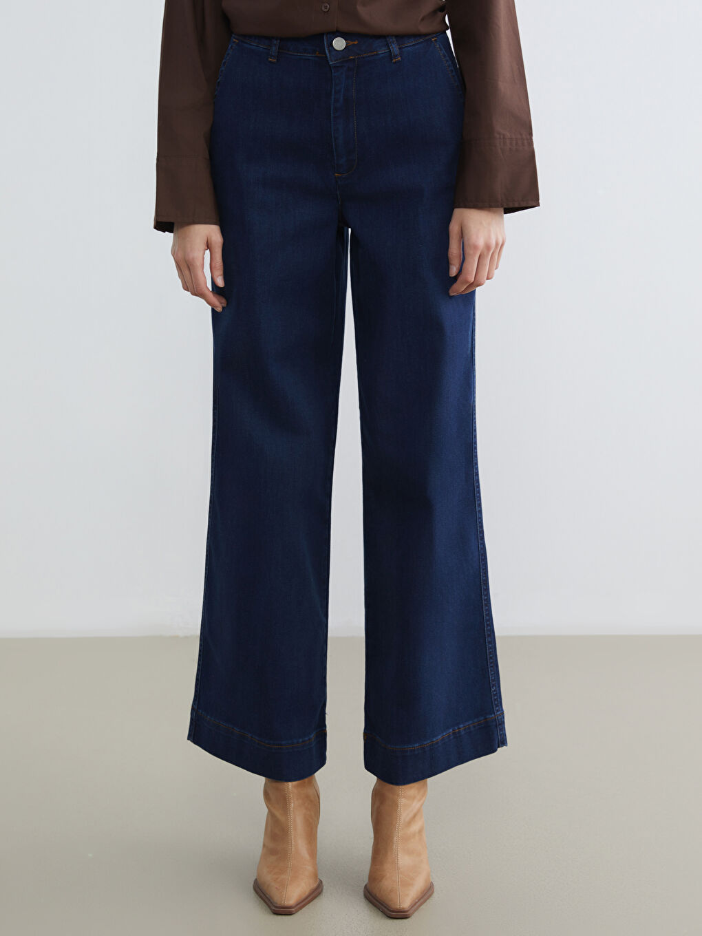 Lacivert Wideleg Kadın Jean Pantolon-1