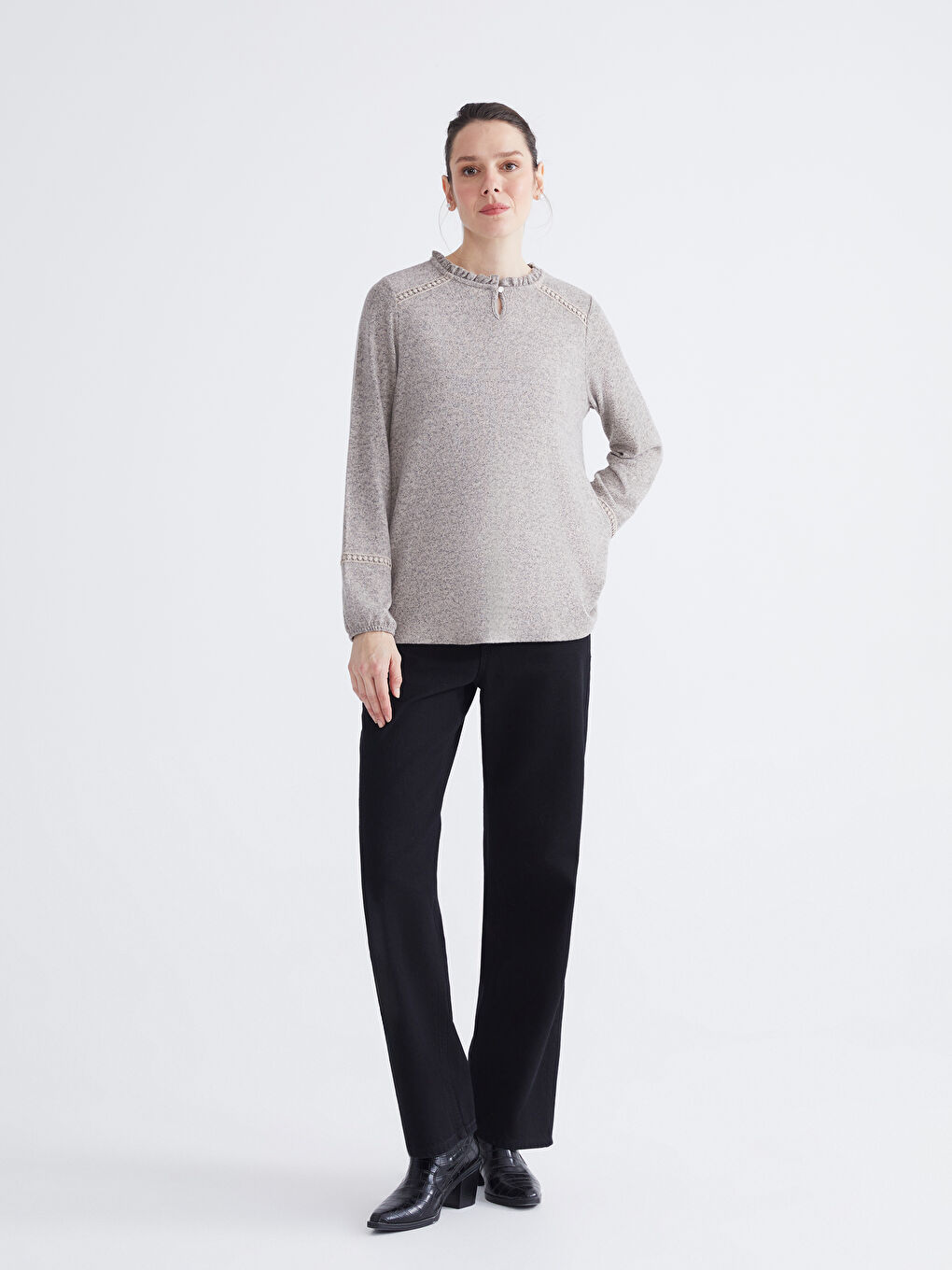 Frilled Crew Neck Blouse-1