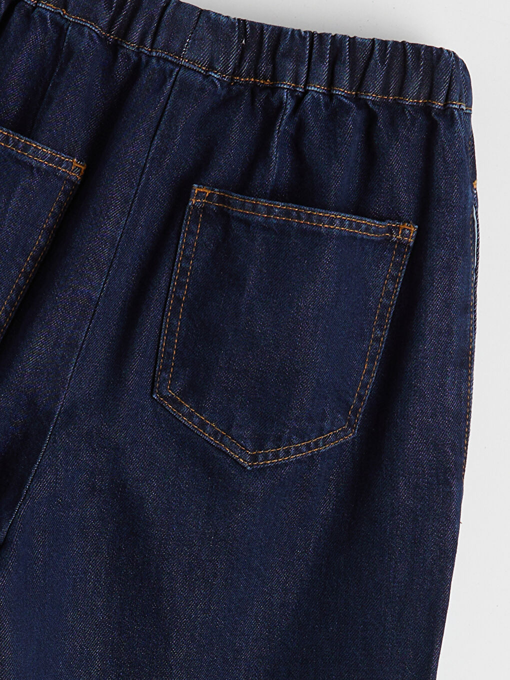 Lacivert Beli Lastikli Wideleg Kadın Jean Pantolon-5