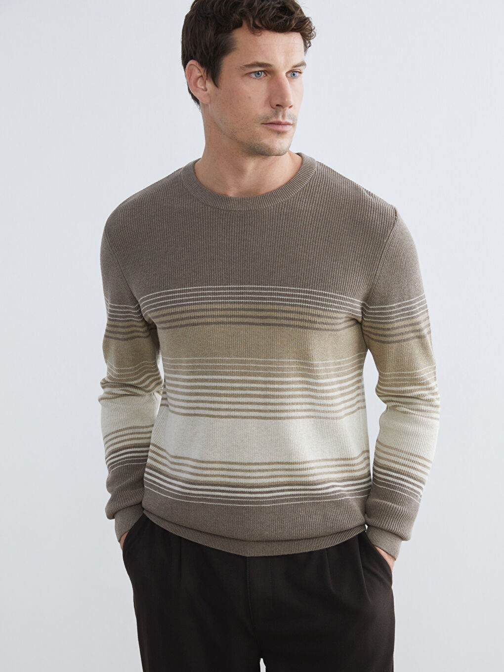 Džemper za Muškarce sa Okruglim Izrezom, Prugasti, Trikotažni