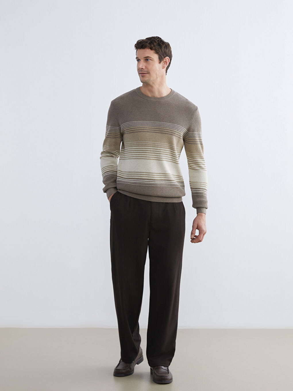 Džemper za Muškarce sa Okruglim Izrezom, Prugasti, Trikotažni-1