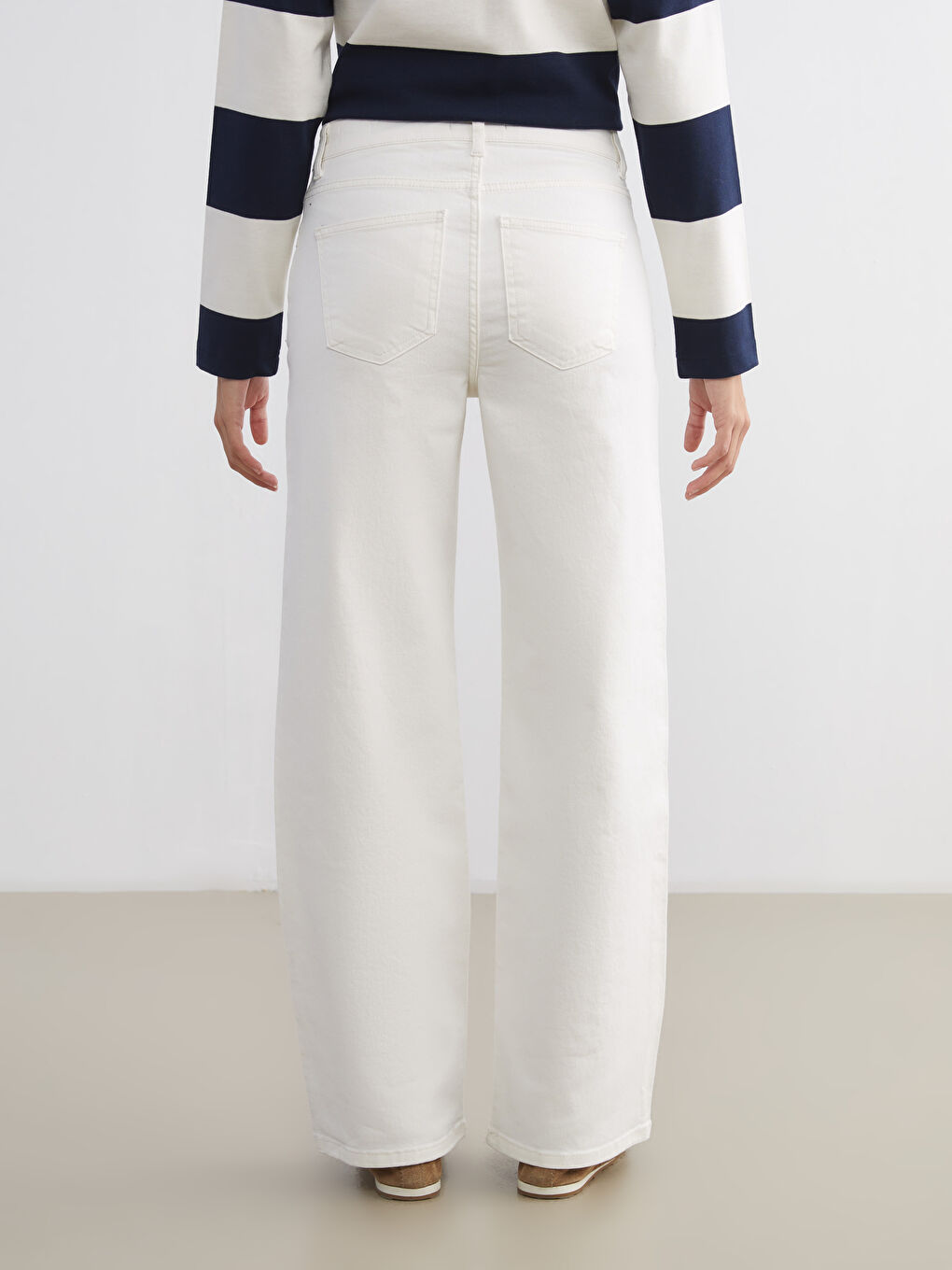 Beyaz Wideleg Kadın Jean Pantolon-3