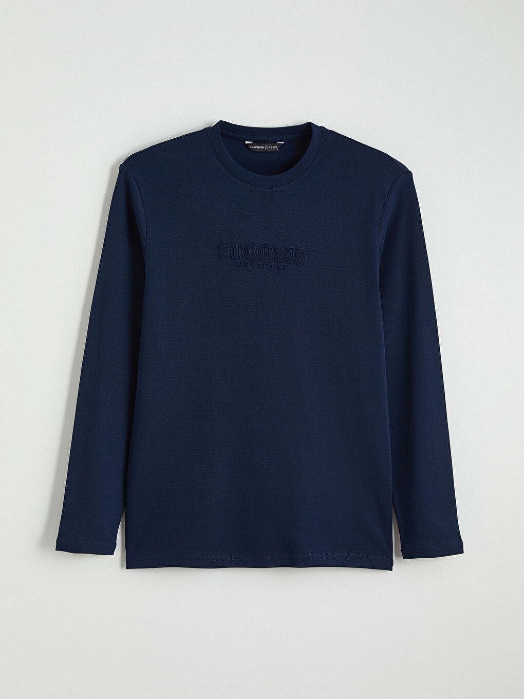 Lacivert Bisiklet Yaka Uzun Kollu Baskılı Erkek Tişört-4