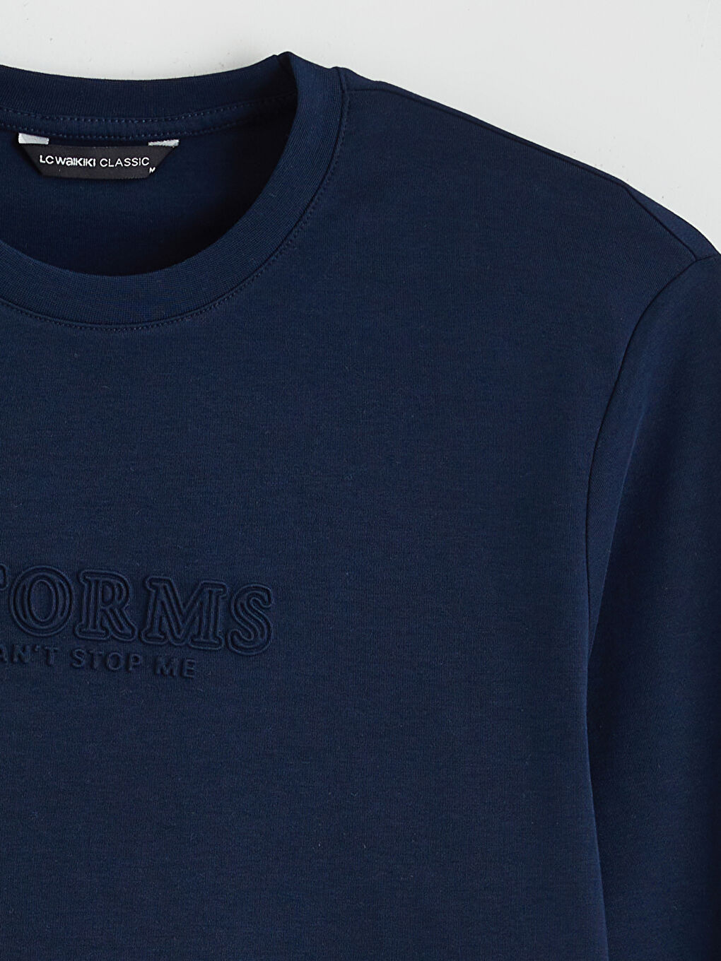 Lacivert Bisiklet Yaka Uzun Kollu Baskılı Erkek Tişört-5