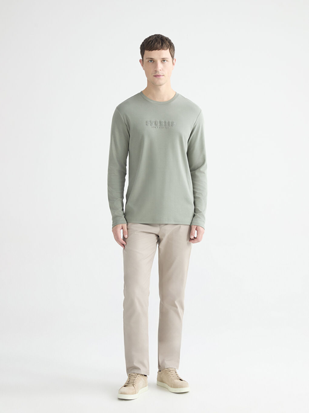 Crew Neck Long Sleeve Printed Men's T-Shirt-1