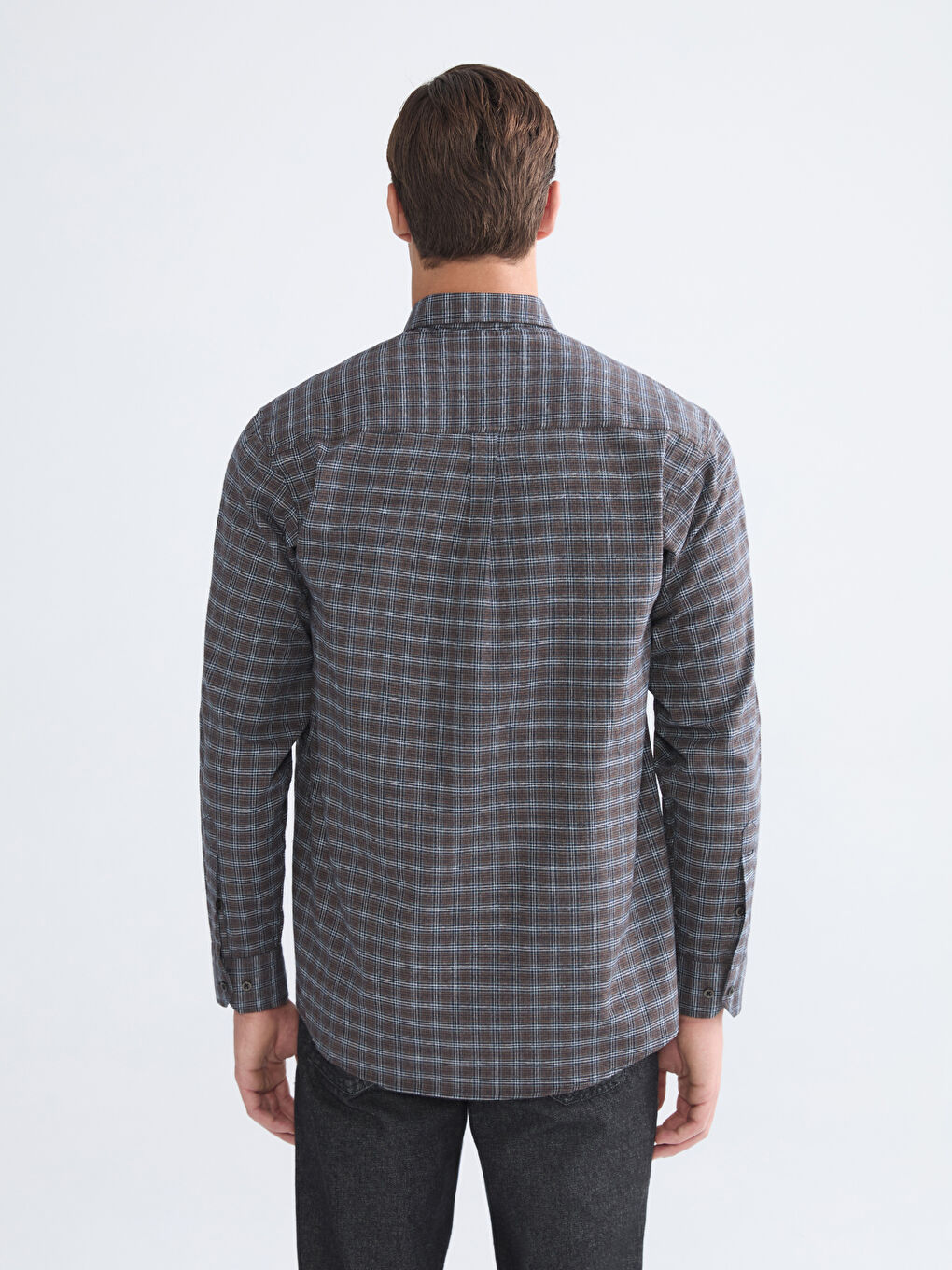 Kahverengi Regular Fit Uzun Kollu Ekose Gabardin Erkek Gömlek-3