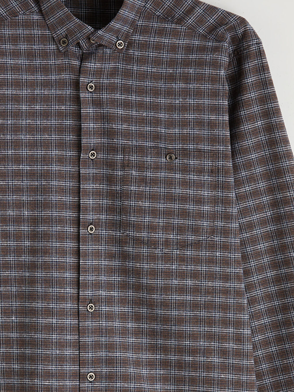 Kahverengi Regular Fit Uzun Kollu Ekose Gabardin Erkek Gömlek-5