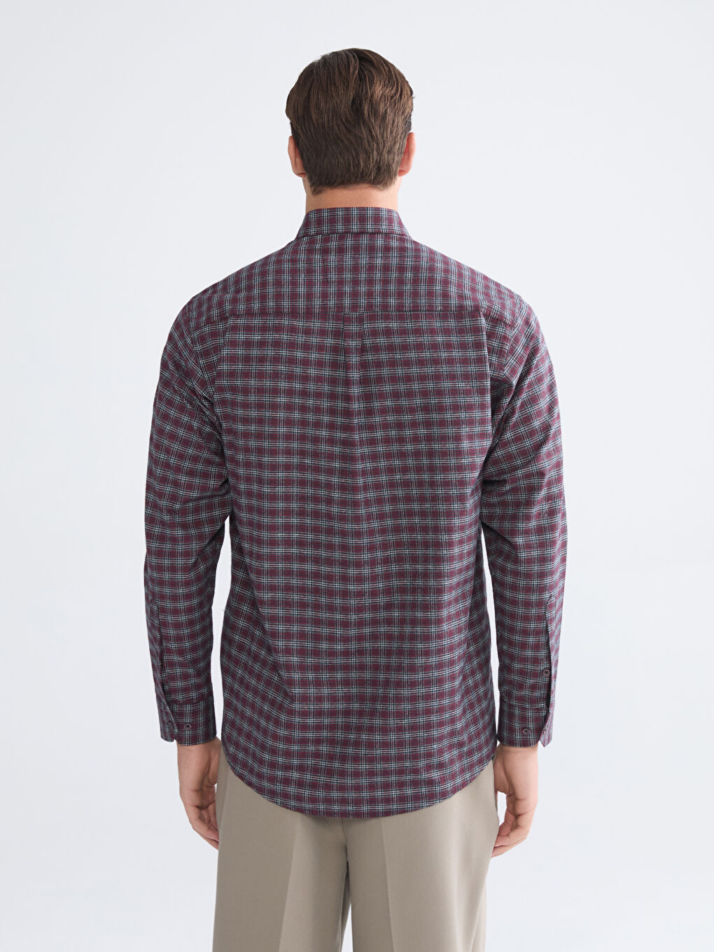 Kahverengi Regular Fit Uzun Kollu Ekose Gabardin Erkek Gömlek-3