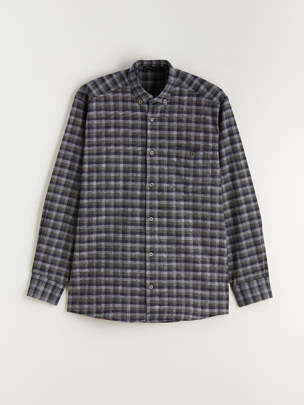 Haki Regular Fit Uzun Kollu Ekose Gabardin Erkek Gömlek-4